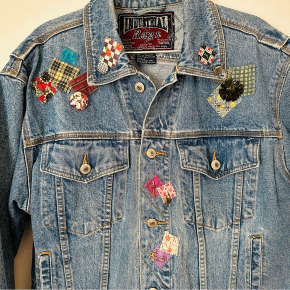 Vintage Industrial rags denim jacket with patches - Picture 10 of 10